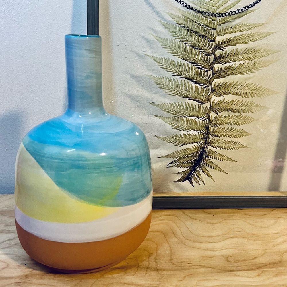 Project 62 Aqua, Yellow, Terra Cotta Stoneware Vase